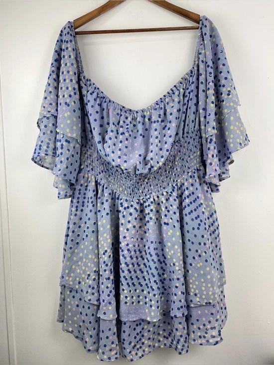 TRUTH Dresses & Skirts - Truth NYC size 2X Women’s Blue Pink Green Polka Dot Off Shoulder Dress NWT